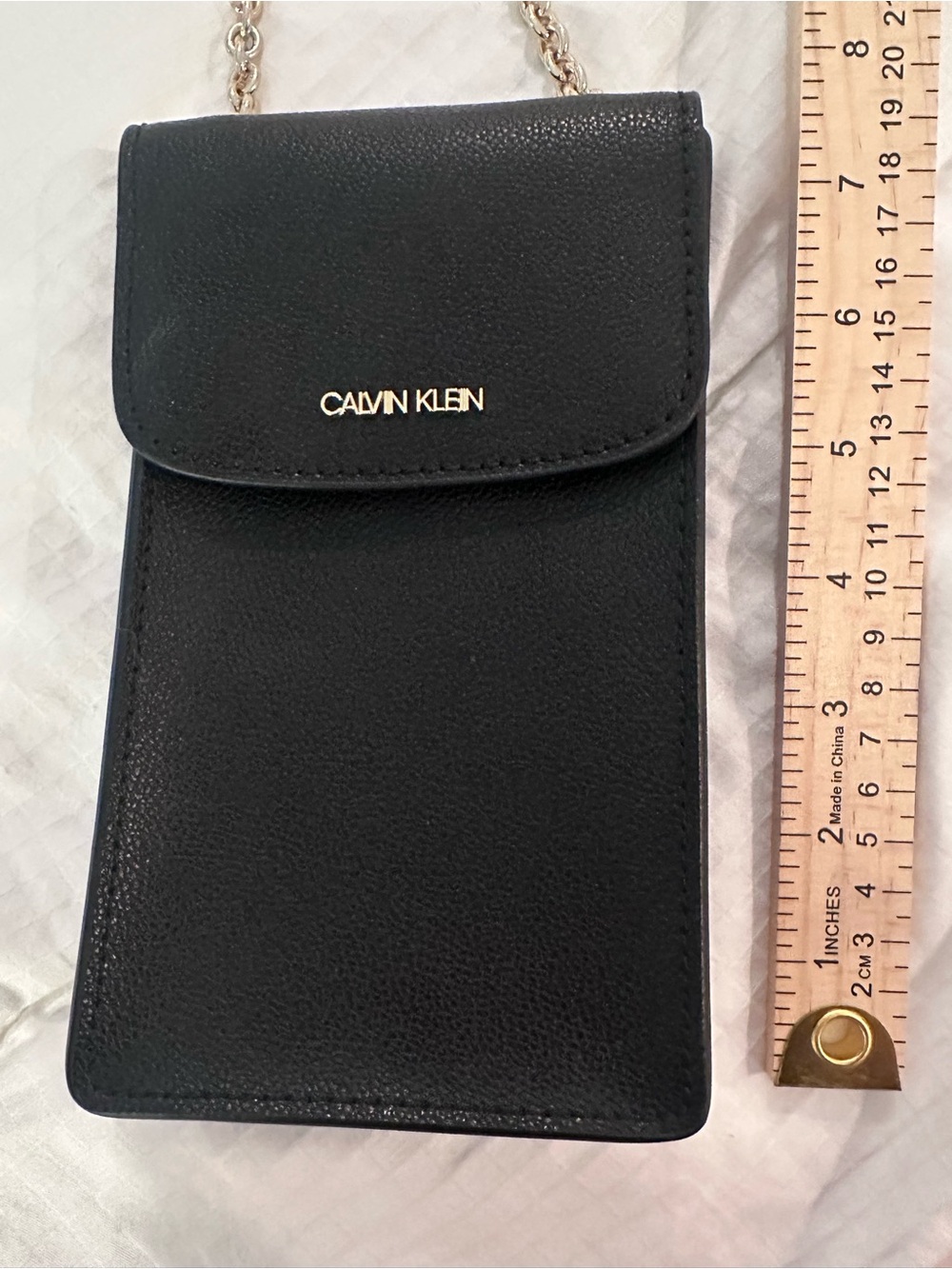 Calvin Klein Black Pebble Leather Chain Phone Crossbody